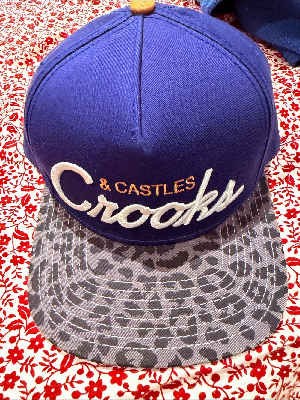 Crooks & Castles Mens Blue Snapback with Gray Leopard Visor